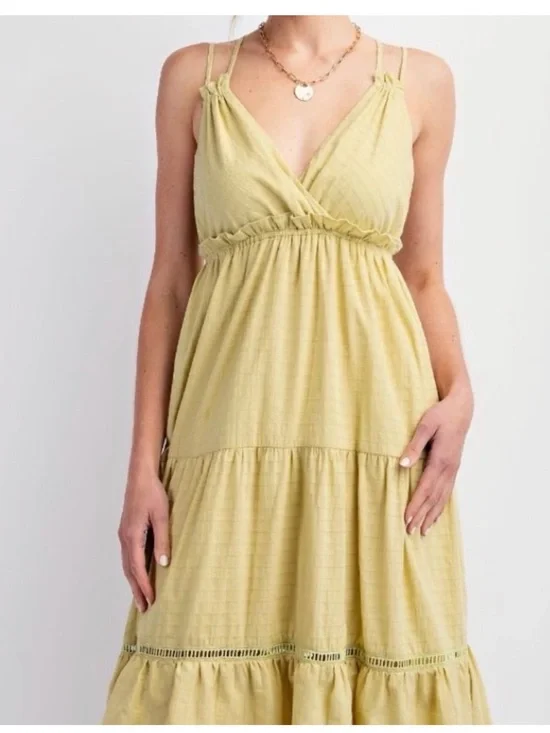 Easel Lime / Yellow Tiered Midi Dress – Size Small – NWT - Picture 2 of 12